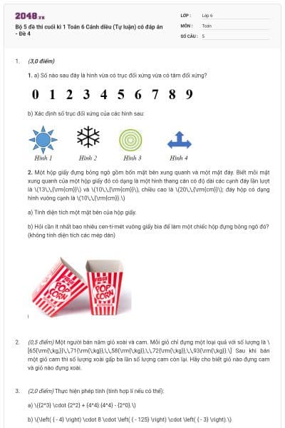 Bộ 5 đề thi cuối kì 1 Toán 6 Cánh diều (Tự luận) có đáp án - Đề 4
