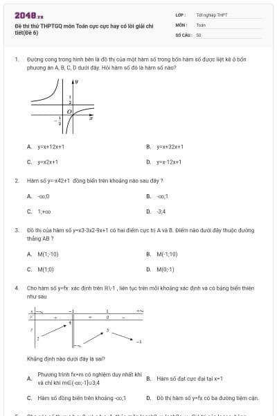 Đề thi thử THPTGQ môn Toán cực cực hay có lời giải chi tiết(Đề 6)