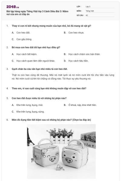 Bài tập hàng ngày Tiếng Việt lớp 3 Cánh Diều Bài 3: Niềm vui của em có đáp án