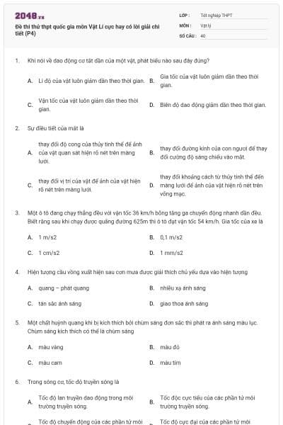 Đề thi thử thpt quốc gia môn Vật Lí cực hay có lời giải chi tiết (P4)