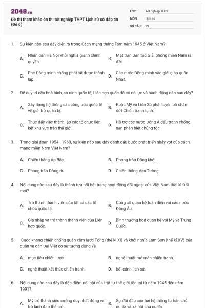 Đề thi tham khảo ôn thi tốt nghiệp THPT Lịch sử có đáp án (Đề 6)