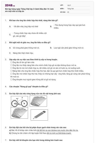 Bài tập hàng ngày Tiếng Việt lớp 3 Cánh Diều Bài 14: Anh em một nhà có đáp án