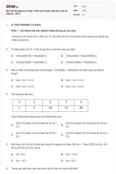 Bộ 5 đề thi giữa kì 2 Toán 7 Kết nối tri thức cấu trúc mới có đáp án - Đề 5