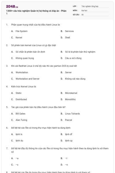 1300+ câu trắc nghiệm Quản trị hệ thống có đáp án - Phần 1