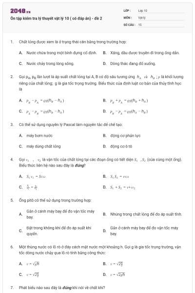 Ôn tập kiểm tra lý thuyết vật lý 10 ( có đáp án) - đề 2