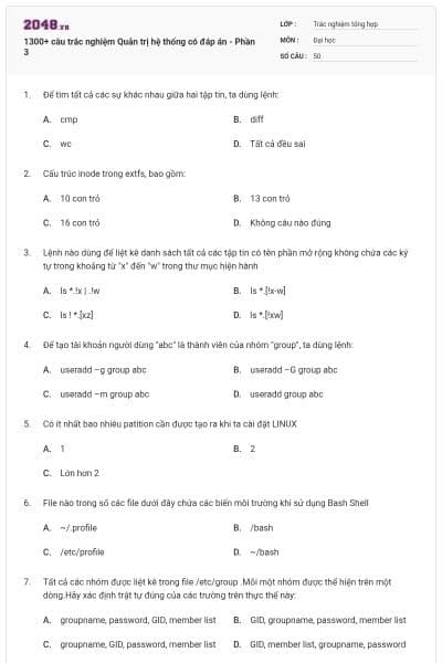 1300+ câu trắc nghiệm Quản trị hệ thống có đáp án - Phần 3