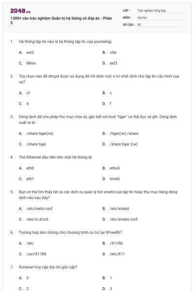 1300+ câu trắc nghiệm Quản trị hệ thống có đáp án - Phần 5