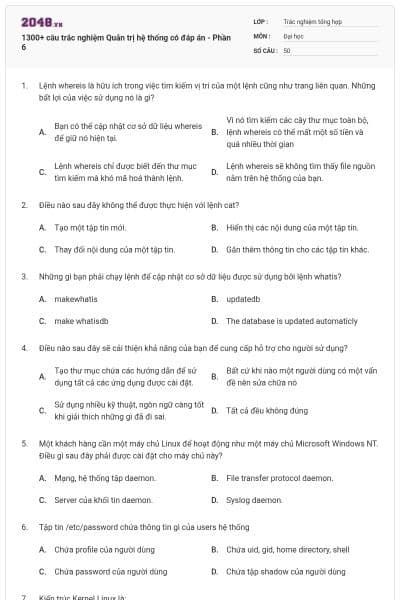 1300+ câu trắc nghiệm Quản trị hệ thống có đáp án - Phần 6