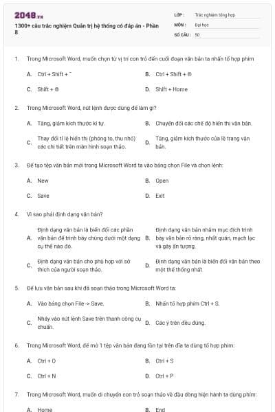 1300+ câu trắc nghiệm Quản trị hệ thống có đáp án - Phần 8