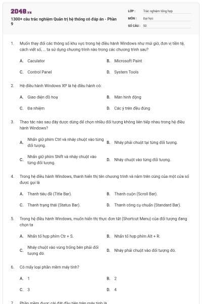 1300+ câu trắc nghiệm Quản trị hệ thống có đáp án - Phần 9