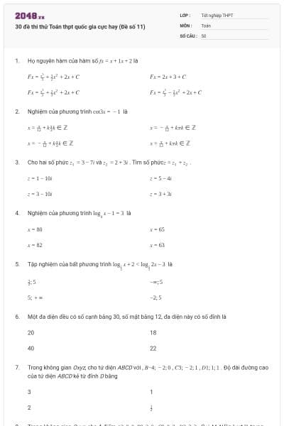 30 đề thi thử Toán thpt quốc gia cực hay (Đề số 11)