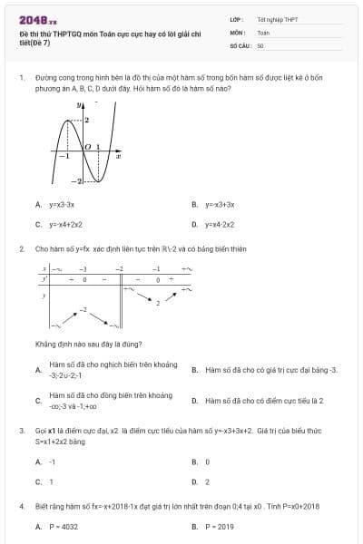 Đề thi thử THPTGQ môn Toán cực cực hay có lời giải chi tiết(Đề 7)