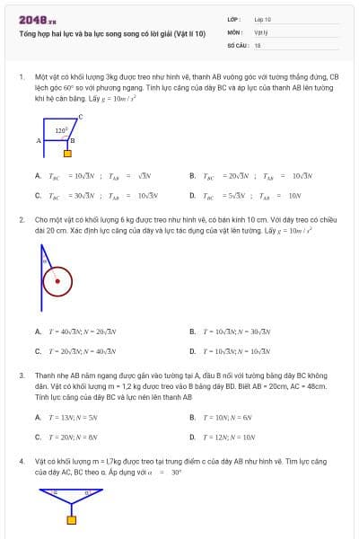 Tổng hợp hai lực và ba lực song song có lời giải (Vật lí 10)