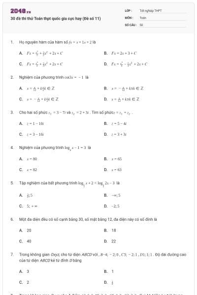 30 đề thi thử Toán thpt quốc gia cực hay (Đề số 11)