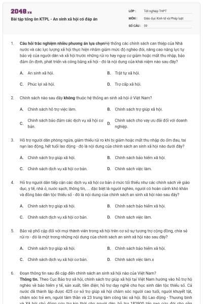 Bài tập tổng ôn KTPL - An sinh xã hội có đáp án