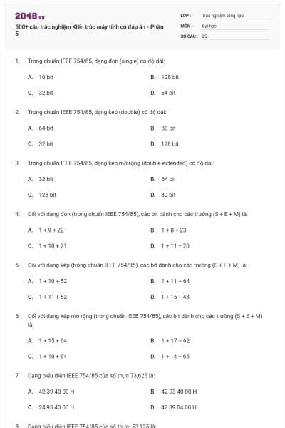 500+ câu trắc nghiệm Kiến trúc máy tính có đáp án - Phần 5