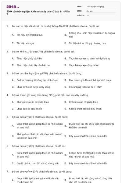 500+ câu trắc nghiệm Kiến trúc máy tính có đáp án - Phần 7