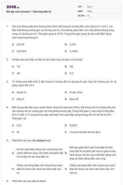 Bài tập cuối chương V : Cảm ứng điện từ