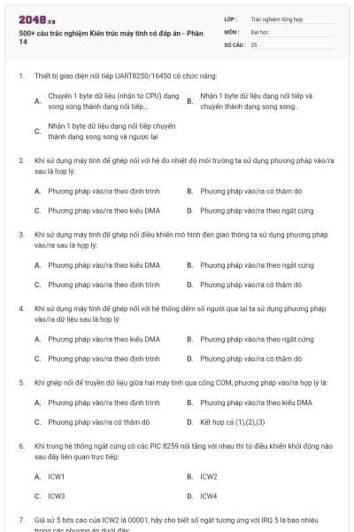 500+ câu trắc nghiệm Kiến trúc máy tính có đáp án - Phần 14