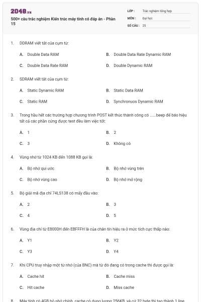 500+ câu trắc nghiệm Kiến trúc máy tính có đáp án - Phần 15