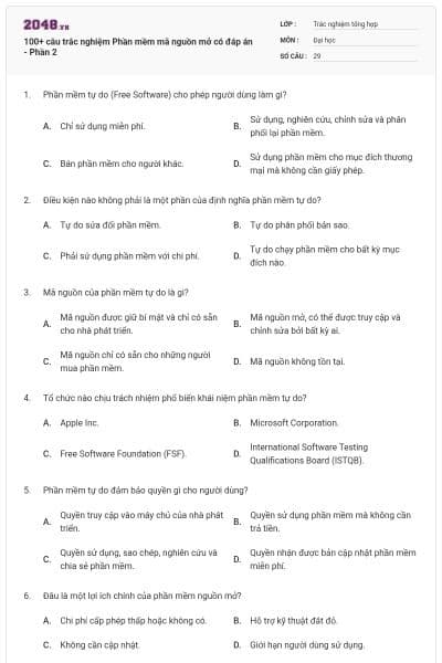 100+ câu trắc nghiệm Phần mềm mã nguồn mở có đáp án - Phần 2