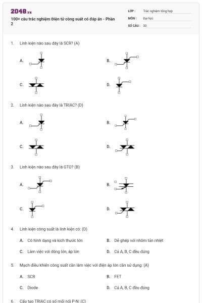 100+ câu trắc nghiệm Điện tử công suất có đáp án - Phần 2