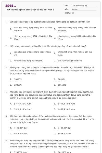 100+ câu trắc nghiệm Sinh Lý học có đáp án - Phần 2