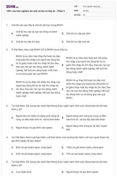 100+ câu trắc nghiệm An sinh xã hội có đáp án - Phần 3