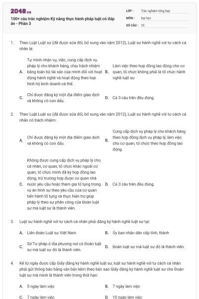 100+ câu trắc nghiệm Kỹ năng thực hành pháp luật có đáp án - Phần 3
