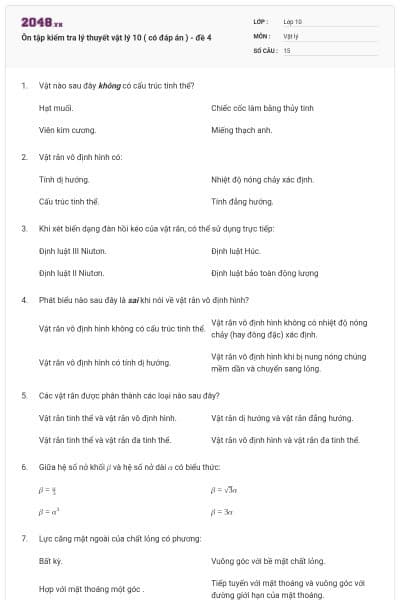 Ôn tập kiểm tra lý thuyết vật lý 10 ( có đáp án ) - đề 4