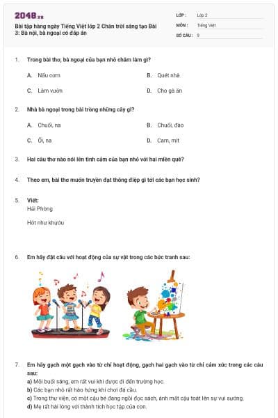 Bài tập hàng ngày Tiếng Việt lớp 2 Chân trời sáng tạo Bài 3: Bà nội, bà ngoại có đáp án