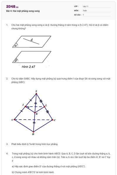 Bài 4: Hai mặt phẳng song song