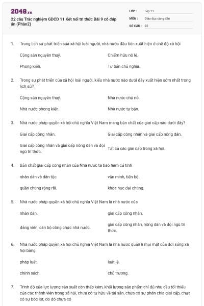 22 câu Trắc nghiệm GDCD 11 Kết nối tri thức Bài 9 có đáp án (Phần2)