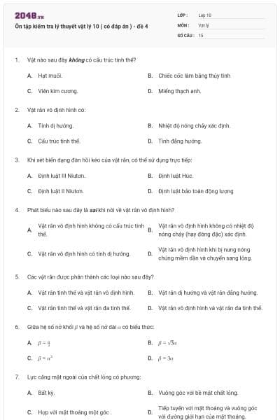 Ôn tập kiểm tra lý thuyết vật lý 10 ( có đáp án ) - đề 4