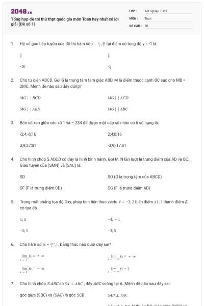Tổng hợp đề thi thử thpt quóc gia môn Toán hay nhất có lời giải (Đề số 1)