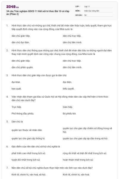 34 câu Trắc nghiệm GDCD 11 Kết nối tri thức Bài 10 có đáp án (Phần 2)