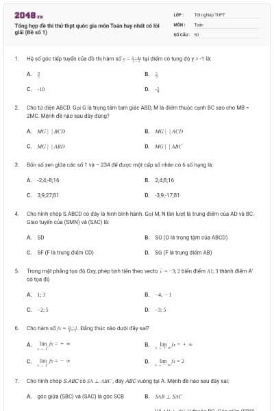 Tổng hợp đề thi thử thpt quóc gia môn Toán hay nhất có lời giải (Đề số 1)