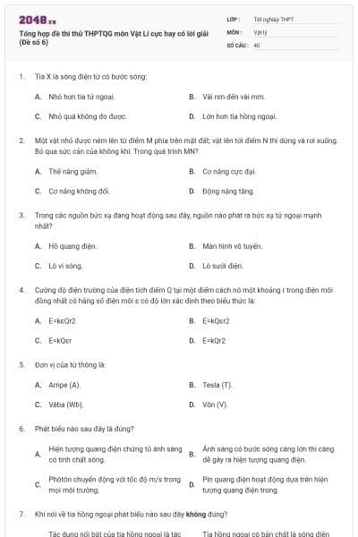 Tổng hợp đề thi thử THPTQG môn Vật Lí cực hay có lời giải (Đề số 6)