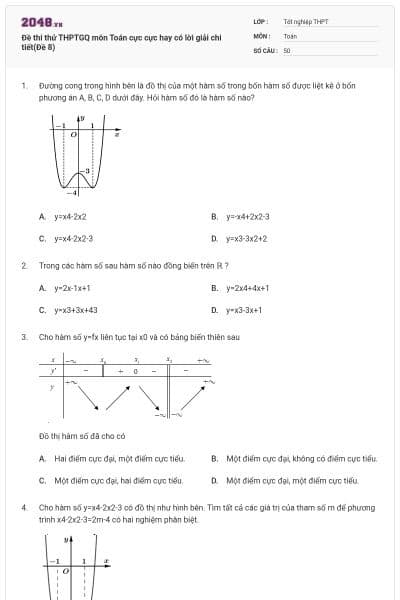 Đề thi thử THPTGQ môn Toán cực cực hay có lời giải chi tiết(Đề 8)