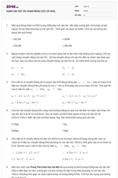 DẠNG HAI VẬT VA CHẠM NHAU (CÓ LỜI GIẢI)