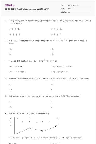 30 đề thi thử Toán thpt quốc gia cực hay (Đề số 12)