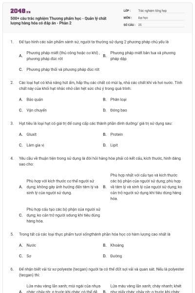 500+ câu trắc nghiệm Thương phẩm học - Quản lý chất lượng hàng hóa có đáp án - Phần 2