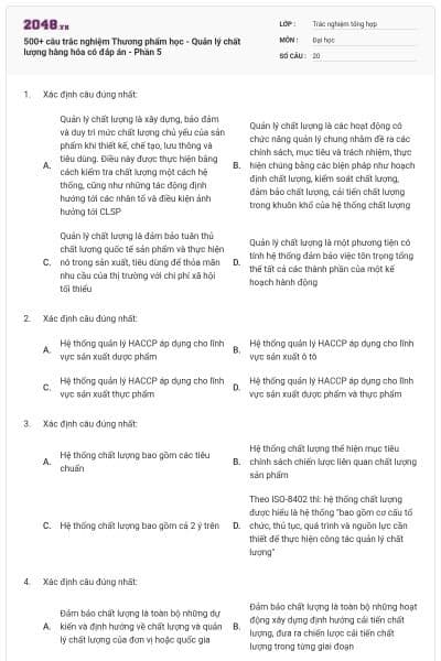 500+ câu trắc nghiệm Thương phẩm học - Quản lý chất lượng hàng hóa có đáp án - Phần 5