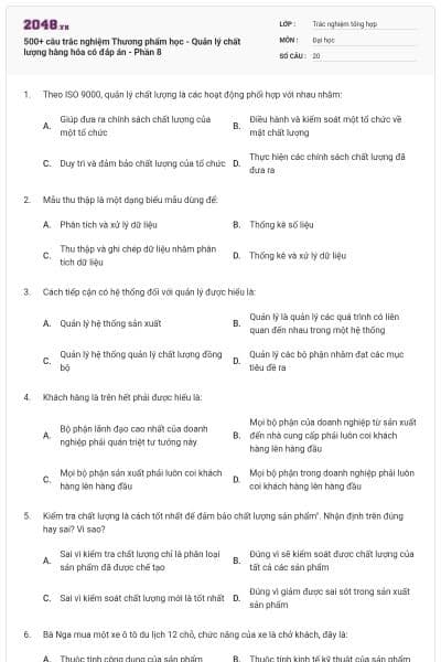 500+ câu trắc nghiệm Thương phẩm học - Quản lý chất lượng hàng hóa có đáp án - Phần 8