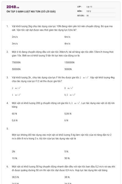 ÔN TẬP 3 ĐỊNH LUẬT NIU TƠN (CÓ LỜI GIẢI)