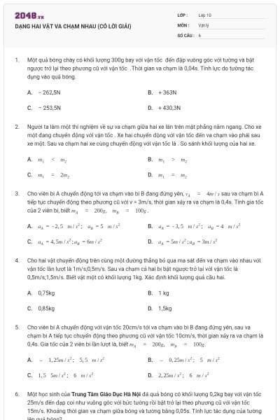 DẠNG HAI VẬT VA CHẠM NHAU (CÓ LỜI GIẢI)