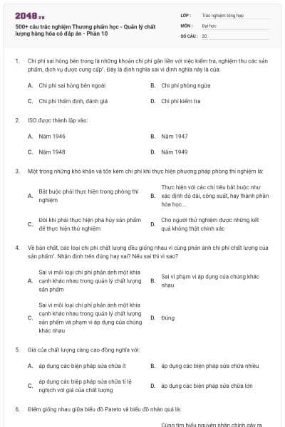 500+ câu trắc nghiệm Thương phẩm học - Quản lý chất lượng hàng hóa có đáp án - Phần 10