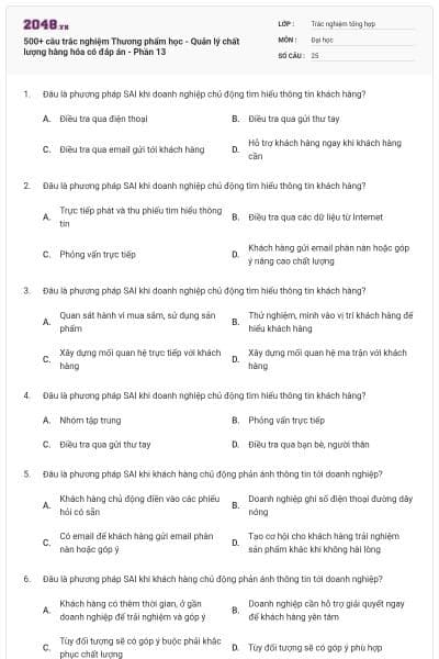 500+ câu trắc nghiệm Thương phẩm học - Quản lý chất lượng hàng hóa có đáp án - Phần 13