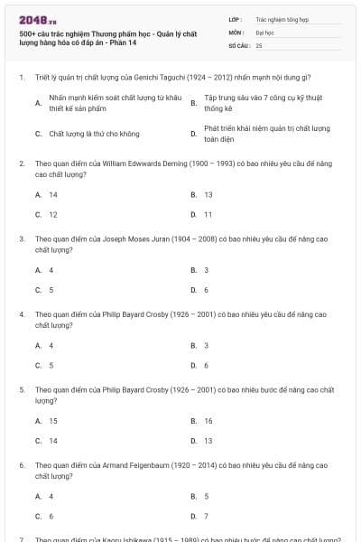 500+ câu trắc nghiệm Thương phẩm học - Quản lý chất lượng hàng hóa có đáp án - Phần 14