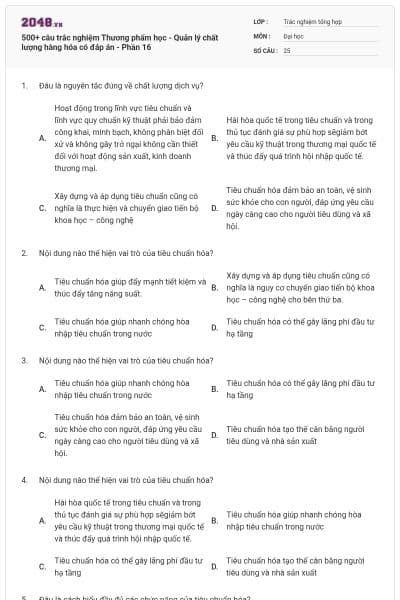 500+ câu trắc nghiệm Thương phẩm học - Quản lý chất lượng hàng hóa có đáp án - Phần 16
